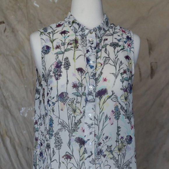 H&M sleeveless button up collared floral blouse S - Picture 1 of 6